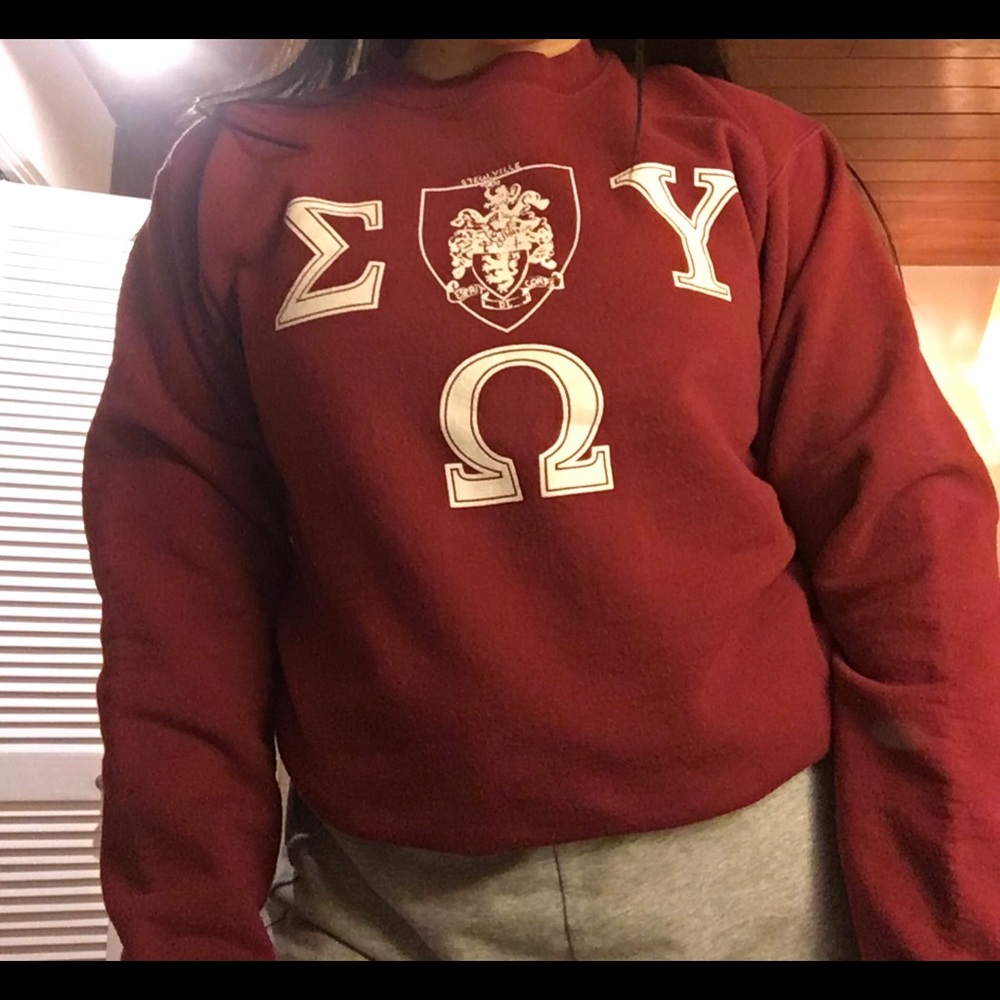 Thrift store red sweatshirt